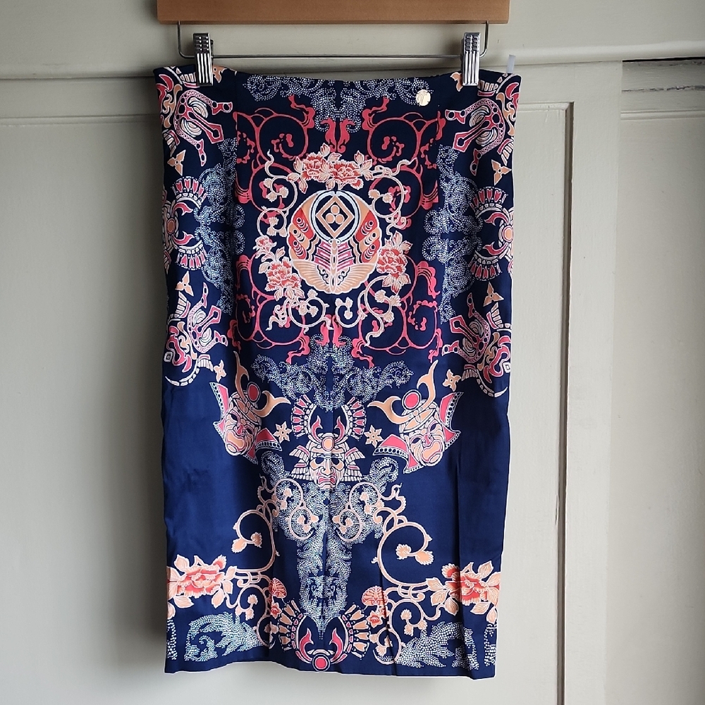Versace Collection Blue and Pink Patterned Pencil Skirt